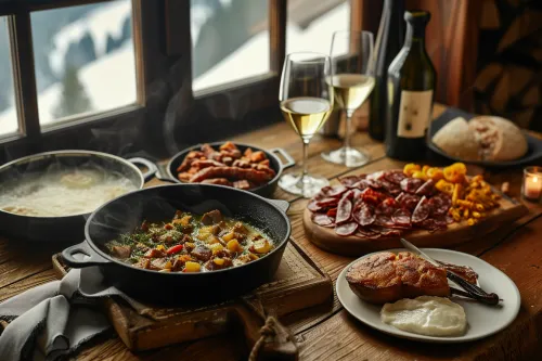 Dégustation de spécialités andorranes en montagne, avec sélection de vins adaptés à chaque plat typique local