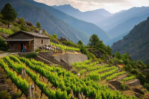 Panorama de domaines viticoles andorrans emblématiques, mettant en valeur les caves, producteurs et terroirs de montagne