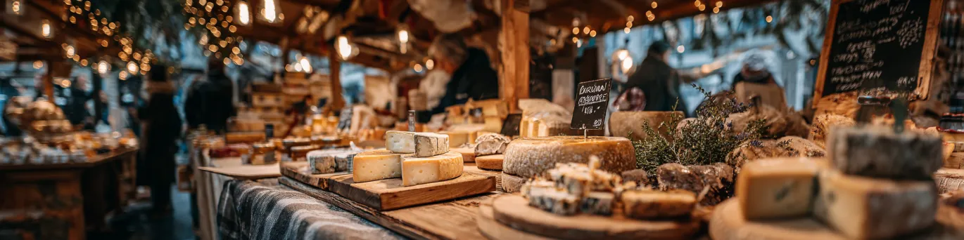 Scène animée de marchés gourmands en Andorre, étals colorés de produits du terroir et ambiance conviviale locale