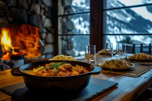 Scène culinaire andorrane montrant la rencontre entre recettes montagnardes traditionnelles et tendances gastronomiques modernes