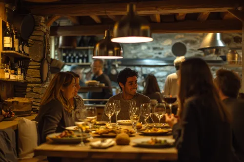 Panorama culinaire haut de gamme en Andorre, mettant en avant des plats gastronomiques raffinés, vins et produits du terroir