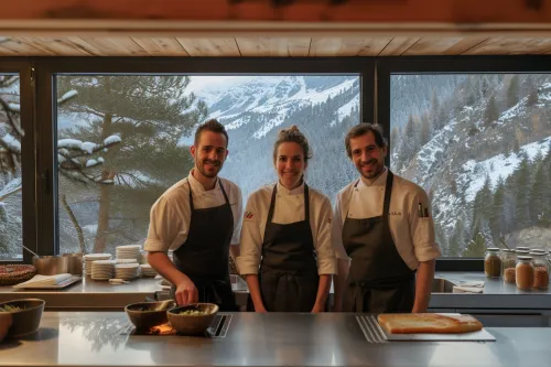 Portrait serré de jeunes chefs andorrans en cuisine, incarnant une nouvelle génération créative qui bouscule les codes gastronomiques