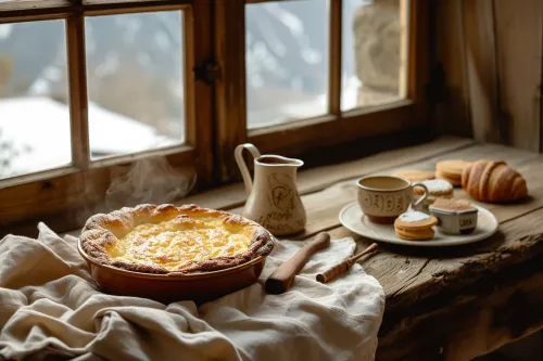 Pâtisserie de haute montagne en Andorre, mettant en avant les desserts traditionnels andorrans, rustiques et authentiques